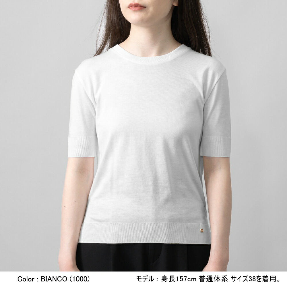 【返品不可】ヘルノ HERNO ニットTシャツ JG000223D レディース クルーネック Tシャツ ブラック ホワイト きれいめ 半袖 白 黒 無地 スリム ブランド 春 夏 コットンジャージー リヨセル コットン ストレッチ