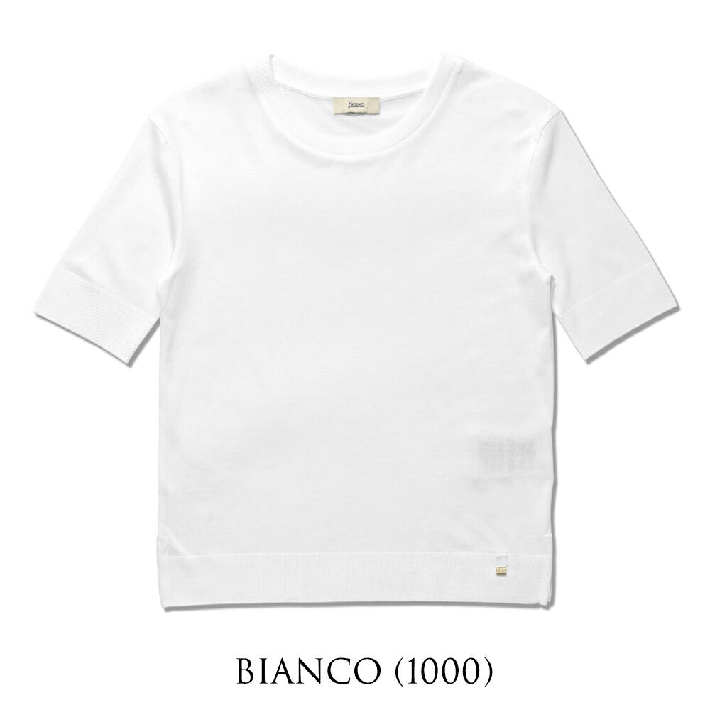 【返品不可】ヘルノ HERNO ニットTシャツ JG000223D レディース クルーネック Tシャツ ブラック ホワイト きれいめ 半袖 白 黒 無地 スリム ブランド 春 夏 コットンジャージー リヨセル コットン ストレッチ