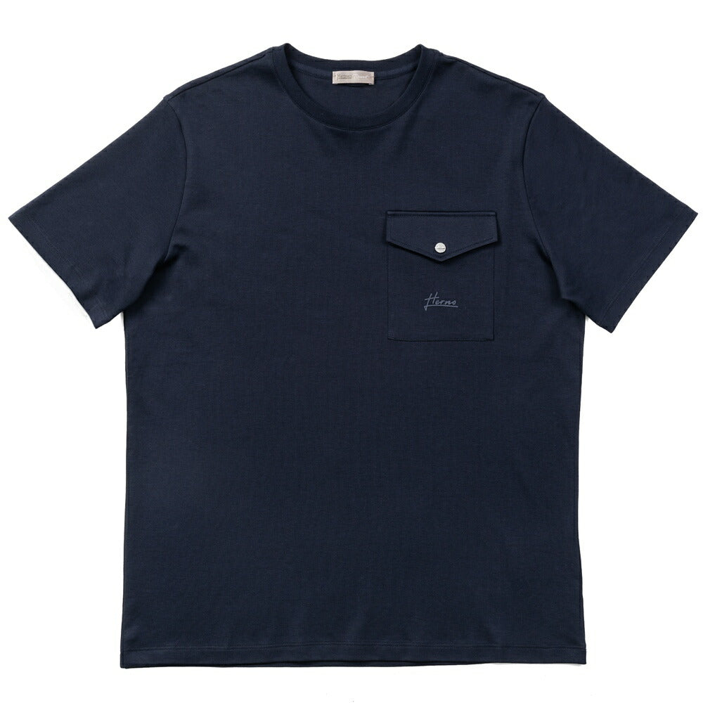 ヘルノ HERNO Tシャツ クルーネック JG00027UR ネイビー カーキ ポケット付き リゾートライン メンズ Tシャツ イタリア カットソー 高級Tシャツ ハイブランド 半袖