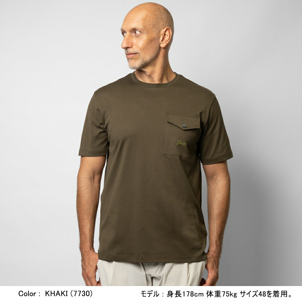 ヘルノ HERNO Tシャツ クルーネック JG00027UR ネイビー カーキ ポケット付き リゾートライン メンズ Tシャツ イタリア カットソー 高級Tシャツ ハイブランド 半袖