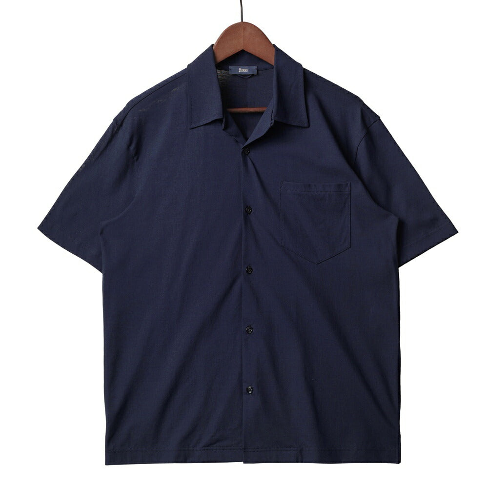 ヘルノ HERNO オープンカラーシャツ 開襟シャツ JPL00136U 半袖 ジャージーシャツ コットン メンズ シャツ 開襟 ベージュ ネイビー 2600 9200 綿 ストレッチ カジュアル ブランド インナー 無地 スリム イタリア インポート ドレス ビジネス カジュアル 春夏