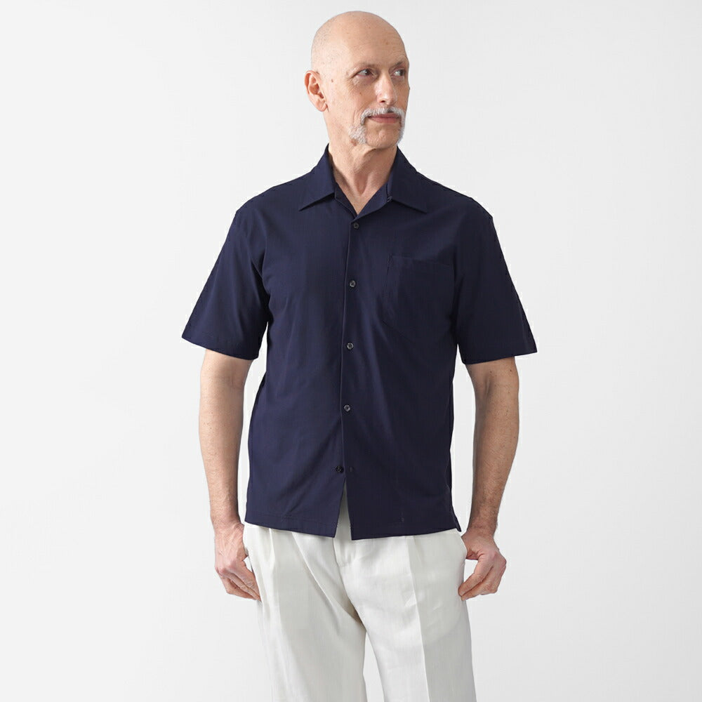 ヘルノ HERNO オープンカラーシャツ 開襟シャツ JPL00136U 半袖 ジャージーシャツ コットン メンズ シャツ 開襟 ベージュ ネイビー 2600 9200 綿 ストレッチ カジュアル ブランド インナー 無地 スリム イタリア インポート ドレス ビジネス カジュアル 春夏