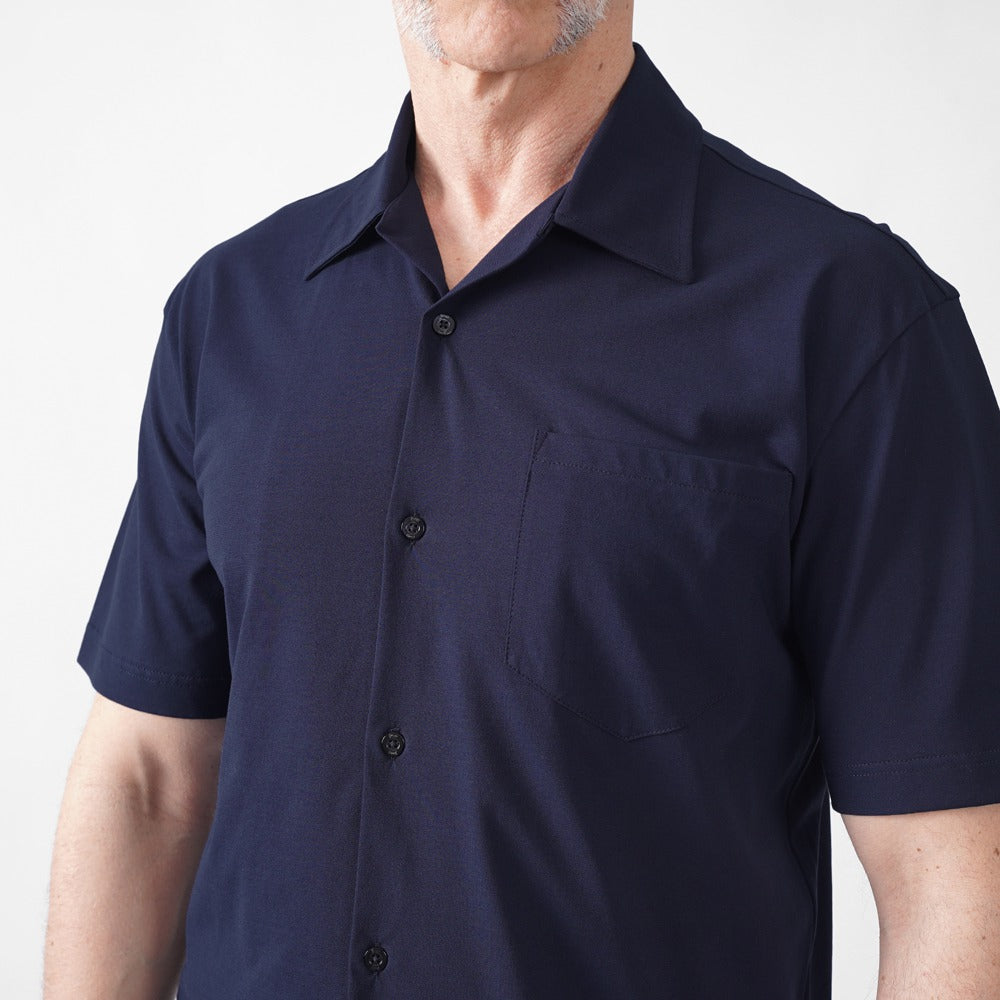 ヘルノ HERNO オープンカラーシャツ 開襟シャツ JPL00136U 半袖 ジャージーシャツ コットン メンズ シャツ 開襟 ベージュ ネイビー 2600 9200 綿 ストレッチ カジュアル ブランド インナー 無地 スリム イタリア インポート ドレス ビジネス カジュアル 春夏