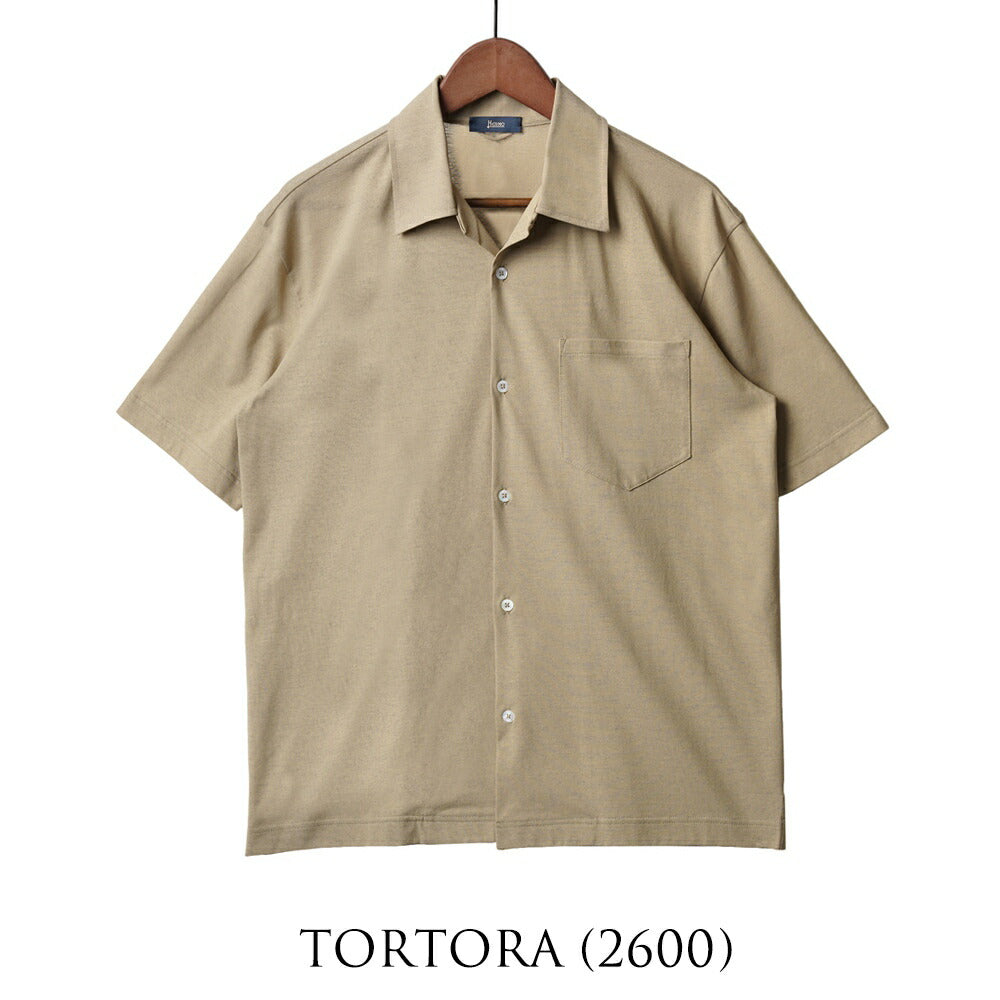 ヘルノ HERNO オープンカラーシャツ 開襟シャツ JPL00136U 半袖 ジャージーシャツ コットン メンズ シャツ 開襟 ベージュ ネイビー 2600 9200 綿 ストレッチ カジュアル ブランド インナー 無地 スリム イタリア インポート ドレス ビジネス カジュアル 春夏
