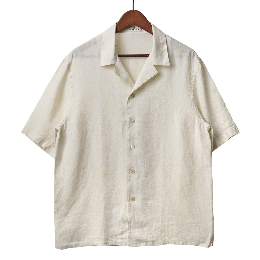 アレッサンドロゲラルディ ALESSANDRO GHERARDI オープンカラーシャツ 半袖シャツ MIAMI5 7423 開襟シャツ リネン カーキ アイボリー イタリア メンズ 半袖 シャツ カジュアル シャツ 夏 無地 オープンカラー 開襟 リネンシャツ