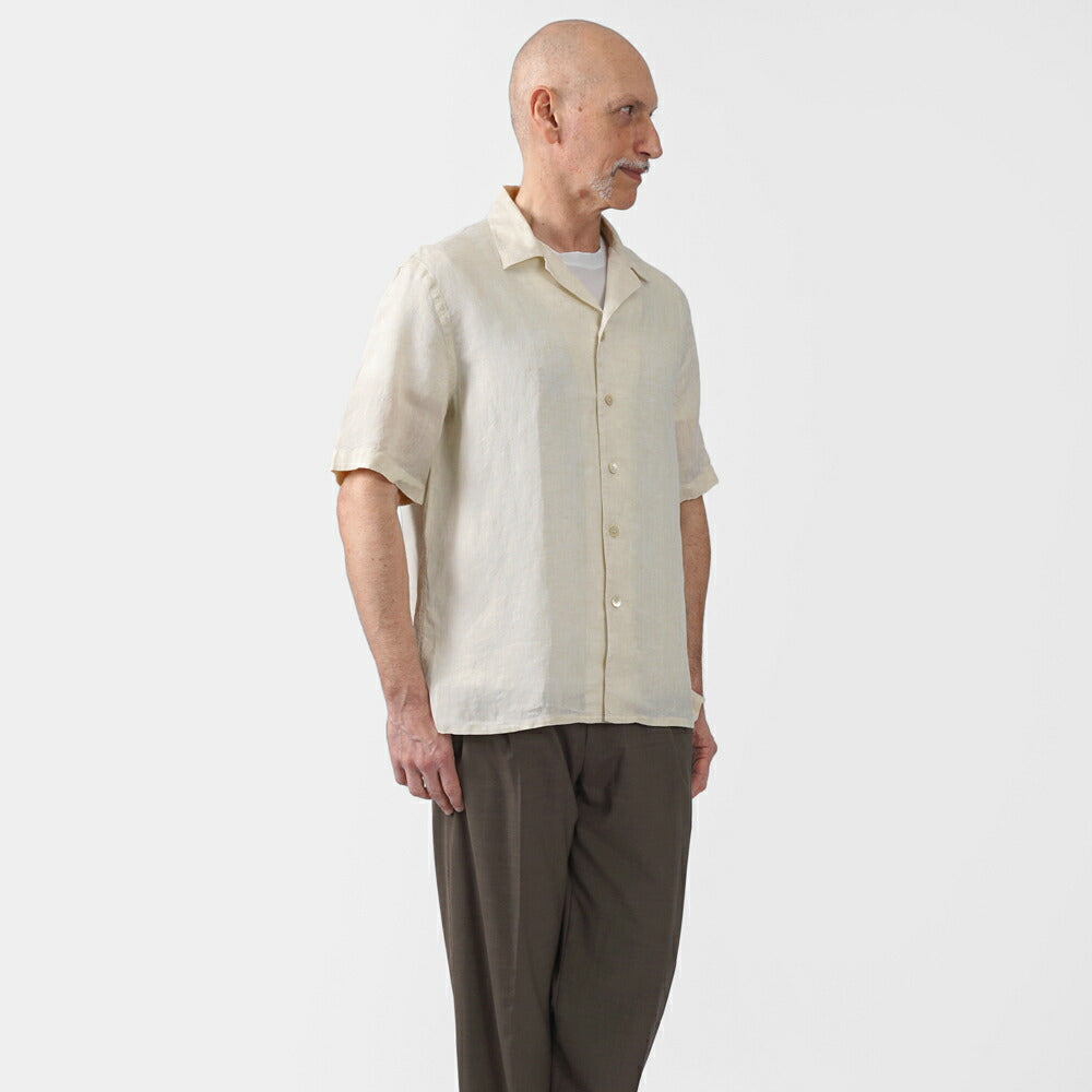 アレッサンドロゲラルディ ALESSANDRO GHERARDI オープンカラーシャツ 半袖シャツ MIAMI5 7423 開襟シャツ リネン カーキ アイボリー イタリア メンズ 半袖 シャツ カジュアル シャツ 夏 無地 オープンカラー 開襟 リネンシャツ