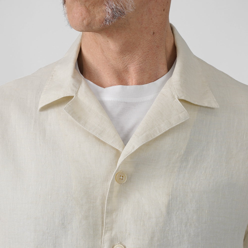 アレッサンドロゲラルディ ALESSANDRO GHERARDI オープンカラーシャツ 半袖シャツ MIAMI5 7423 開襟シャツ リネン カーキ アイボリー イタリア メンズ 半袖 シャツ カジュアル シャツ 夏 無地 オープンカラー 開襟 リネンシャツ