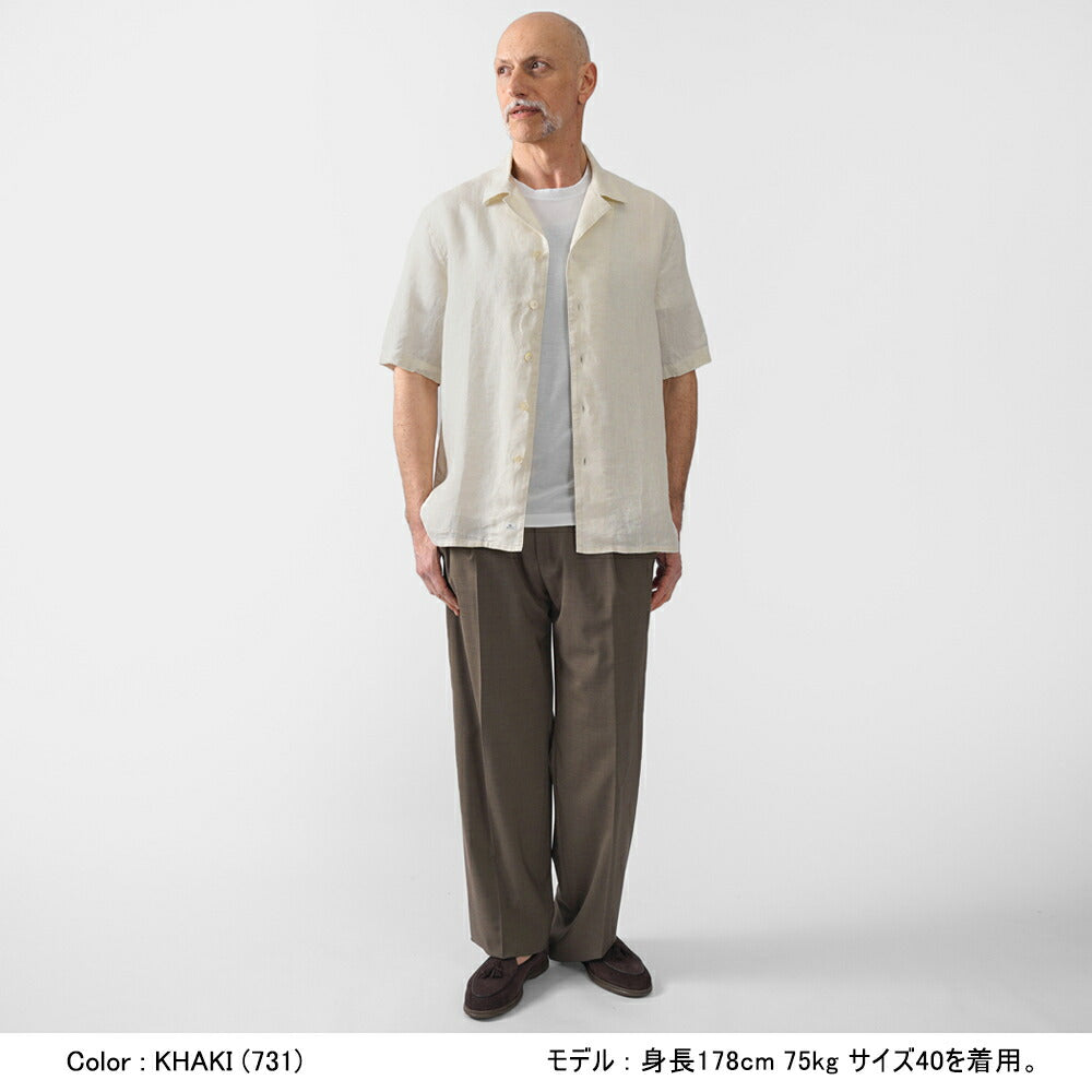 アレッサンドロゲラルディ ALESSANDRO GHERARDI オープンカラーシャツ 半袖シャツ MIAMI5 7423 開襟シャツ リネン カーキ アイボリー イタリア メンズ 半袖 シャツ カジュアル シャツ 夏 無地 オープンカラー 開襟 リネンシャツ