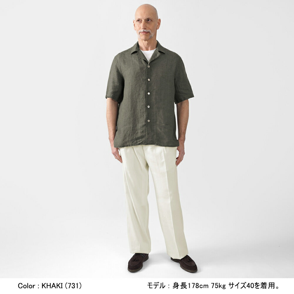 アレッサンドロゲラルディ ALESSANDRO GHERARDI オープンカラーシャツ 半袖シャツ MIAMI5 7423 開襟シャツ リネン カーキ アイボリー イタリア メンズ 半袖 シャツ カジュアル シャツ 夏 無地 オープンカラー 開襟 リネンシャツ