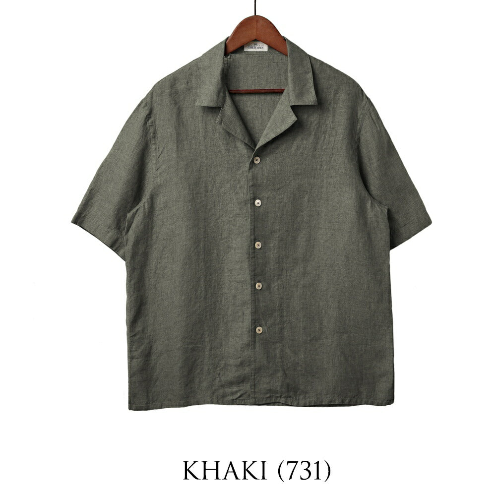 アレッサンドロゲラルディ ALESSANDRO GHERARDI オープンカラーシャツ 半袖シャツ MIAMI5 7423 開襟シャツ リネン カーキ アイボリー イタリア メンズ 半袖 シャツ カジュアル シャツ 夏 無地 オープンカラー 開襟 リネンシャツ