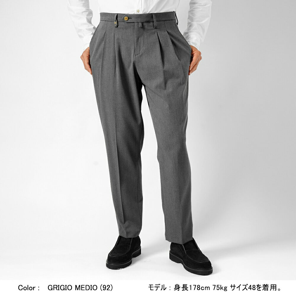 バルバッティ BARBATI スラックス 2プリーツ ツープリーツ P-OLIVER 225782 ストレッチ 25秋冬 ポリエステル テーパードパンツ スリムパンツ メンズ ズボン 紳士ズボン パンツ ブラック グレー ブラウン ベージュ