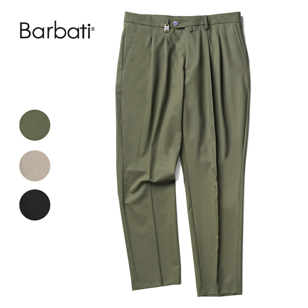 バルバッティ BARBATI スラックス 2プリーツ ツープリーツ P-OLIVER 125851 ストレッチ 25春夏 ポリエステル テーパードパンツ スリムパンツ メンズ ズボン 紳士ズボン パンツ ブラック カーキ ミリタリーグリーン ベージュ