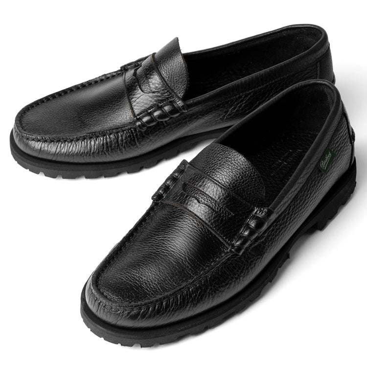 パラブーツ PARABOOT CORAUX / RAID コロー コインローファー ブラック シボ革 NOIRE-FOUL NOIR コマンドソール モカシン ローファー 183332 デッキシューズ スリッポン メンズ革靴 高品質 メンズ ブランド 履き心地 紳士靴 カジュアル 革靴