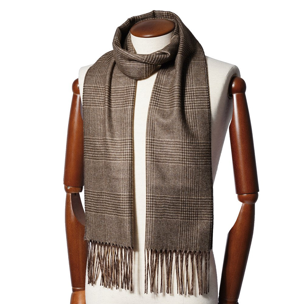 ピアチェンツァ PIACENZA カシミア混シルク ストール マフラー グレンチェック ダブルフェイス グレー×チャコール / ライトブラウン×ブラウン / ワインレッド×パープル メンズ レディース 秋 冬 カシミア シルク カシミヤ チェック 冬小物 プレゼント