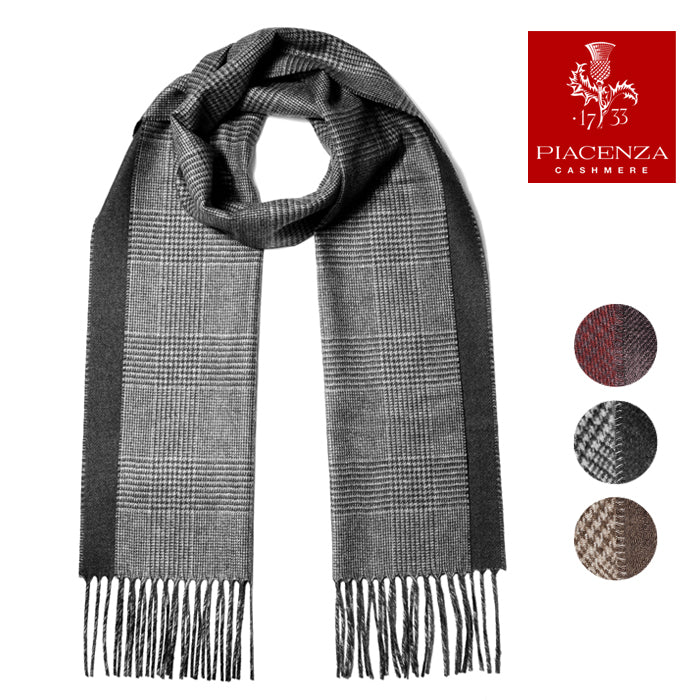 ピアチェンツァ PIACENZA カシミア混シルク ストール マフラー グレンチェック ダブルフェイス グレー×チャコール / ライトブラウン×ブラウン / ワインレッド×パープル メンズ レディース 秋 冬 カシミア シルク カシミヤ チェック 冬小物 プレゼント