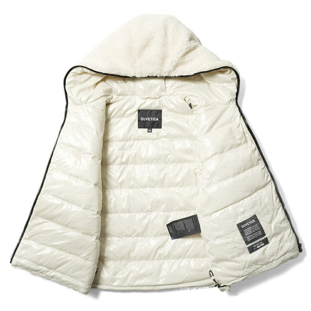 【返品不可】デュベティカ DUVETICA ボアブルゾン ダウンジャケット PREMUDA ブルゾン ベージュ レディース アウター イタリア ダウン 22AW ショート フード付き 可愛い ブランド 暖かい 秋 冬 【送料無料】