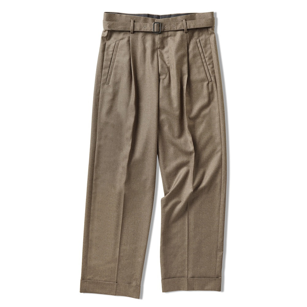 エキパージュ EQUIPAGE ベルテッドパンツ スラックス ワイド PROTEO 106 ウール 25秋冬 ベルテッド ベルト ワイドパンツ メンズ カジュアル ビジネス イタリア ワイドスラックス ブラウン ネイビー