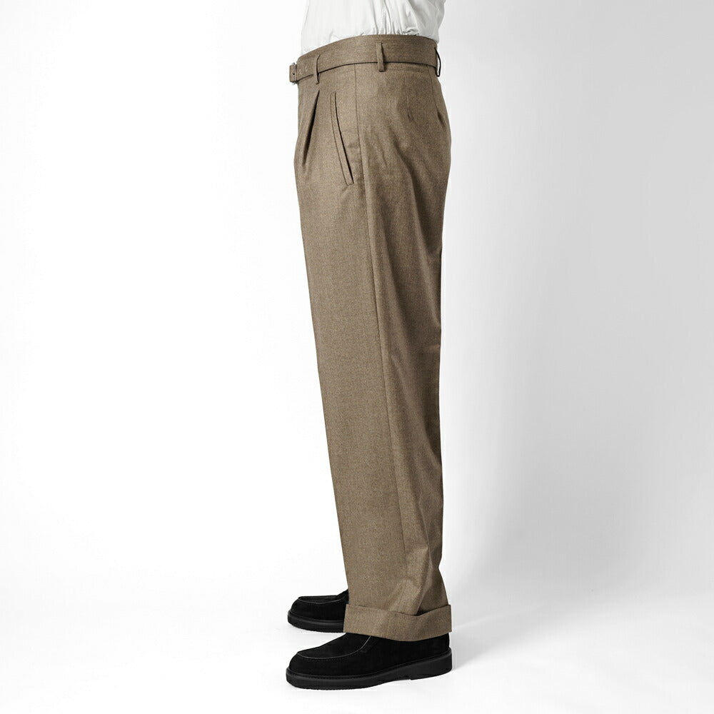 エキパージュ EQUIPAGE ベルテッドパンツ スラックス ワイド PROTEO 106 ウール 25秋冬 ベルテッド ベルト ワイドパンツ メンズ カジュアル ビジネス イタリア ワイドスラックス ブラウン ネイビー