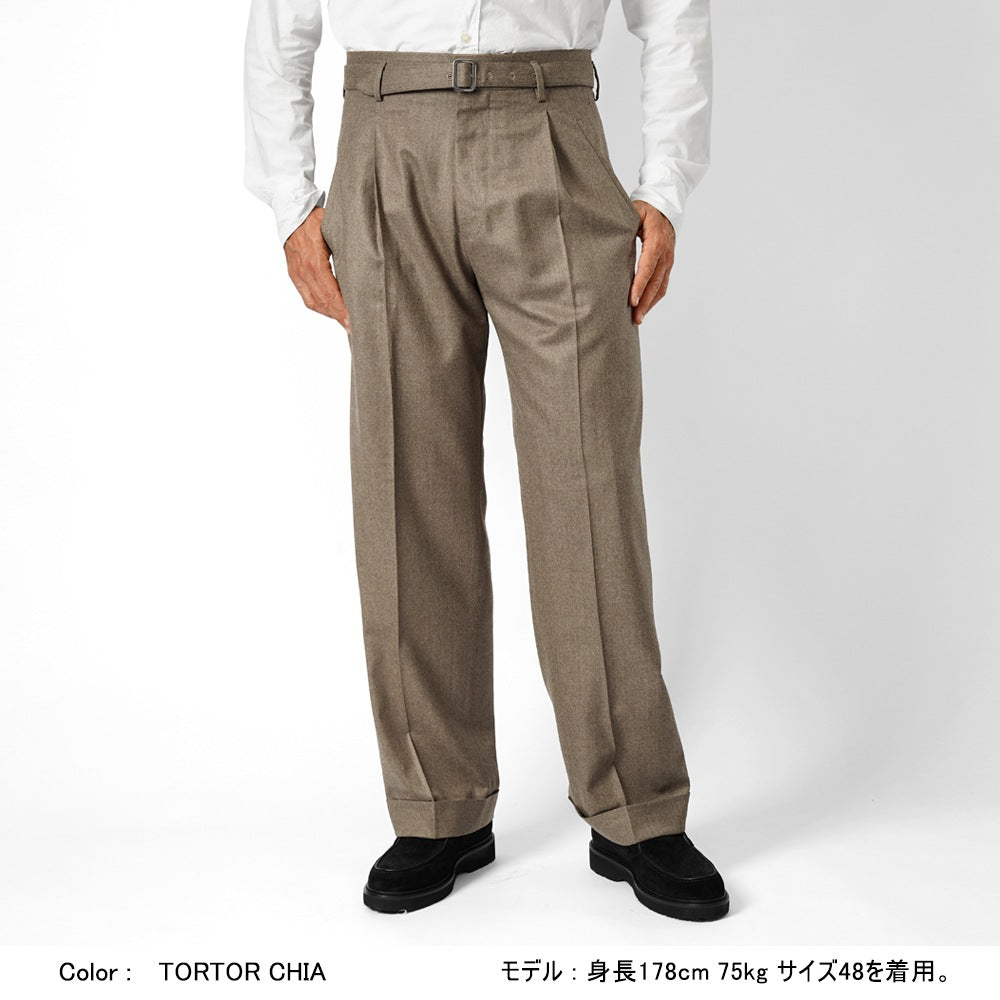 エキパージュ EQUIPAGE ベルテッドパンツ スラックス ワイド PROTEO 106 ウール 25秋冬 ベルテッド ベルト ワイドパンツ メンズ カジュアル ビジネス イタリア ワイドスラックス ブラウン ネイビー