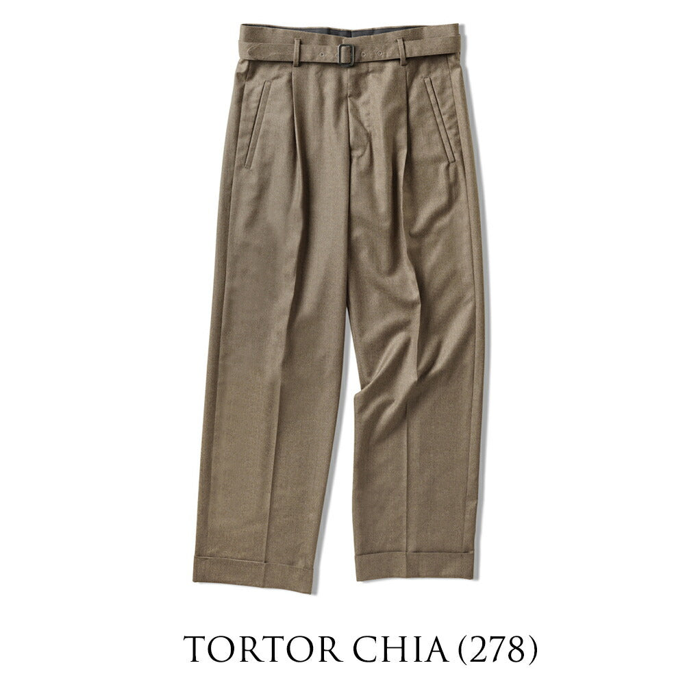 エキパージュ EQUIPAGE ベルテッドパンツ スラックス ワイド PROTEO 106 ウール 25秋冬 ベルテッド ベルト ワイドパンツ メンズ カジュアル ビジネス イタリア ワイドスラックス ブラウン ネイビー