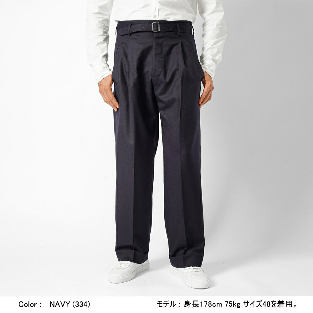 エキパージュ EQUIPAGE ベルテッドパンツ スラックス ワイド PROTEO 106 ウール 25秋冬 ベルテッド ベルト ワイドパンツ メンズ カジュアル ビジネス イタリア ワイドスラックス ブラウン ネイビー
