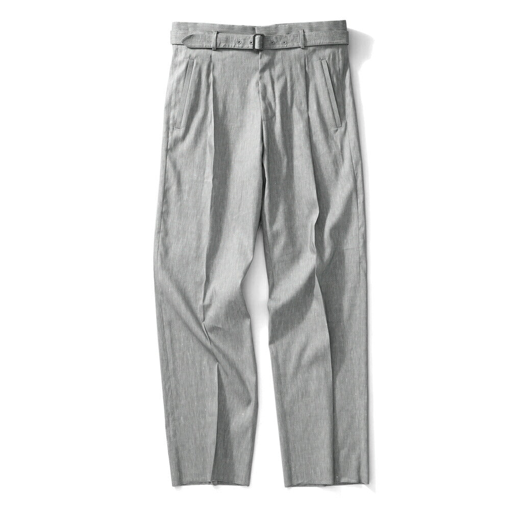 エキパージュ EQUIPAGE ベルテッドパンツ リネン スラックス ワイド PROTEO 687 ウール ストレッチ リネンウール 25春夏 メンズ ベルテッド ベルト ワイドパンツ カジュアル ビジネス イタリア ホワイト グレー リネンパンツ