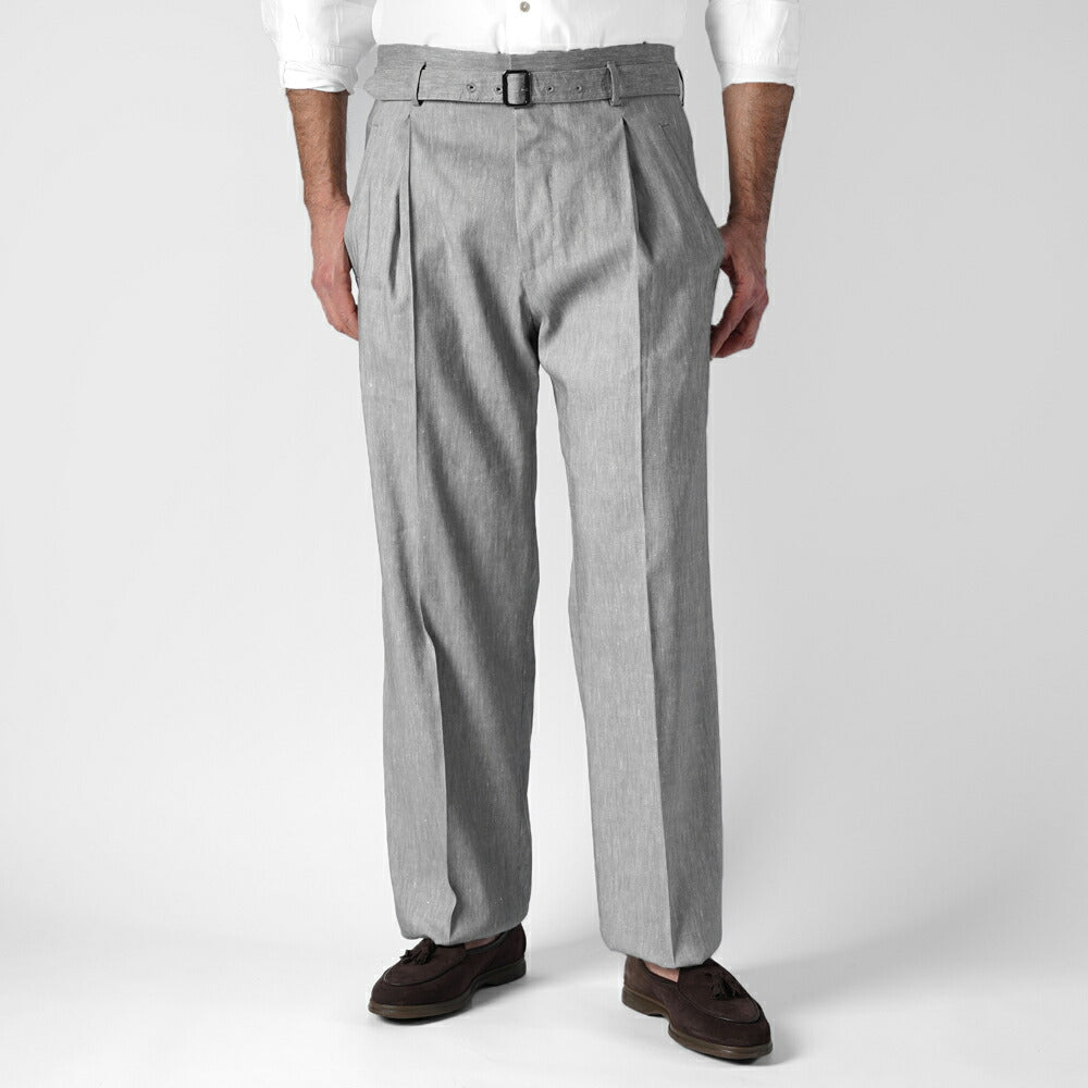 エキパージュ EQUIPAGE ベルテッドパンツ リネン スラックス ワイド PROTEO 687 ウール ストレッチ リネンウール 25春夏 メンズ ベルテッド ベルト ワイドパンツ カジュアル ビジネス イタリア ホワイト グレー リネンパンツ