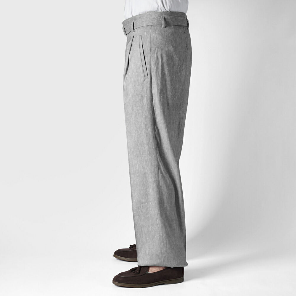 エキパージュ EQUIPAGE ベルテッドパンツ リネン スラックス ワイド PROTEO 687 ウール ストレッチ リネンウール 25春夏 メンズ ベルテッド ベルト ワイドパンツ カジュアル ビジネス イタリア ホワイト グレー リネンパンツ