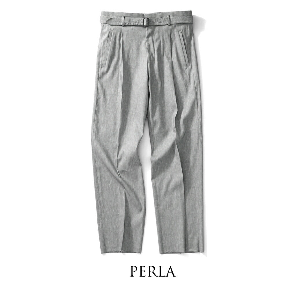 エキパージュ EQUIPAGE ベルテッドパンツ リネン スラックス ワイド PROTEO 687 ウール ストレッチ リネンウール 25春夏 メンズ ベルテッド ベルト ワイドパンツ カジュアル ビジネス イタリア ホワイト グレー リネンパンツ