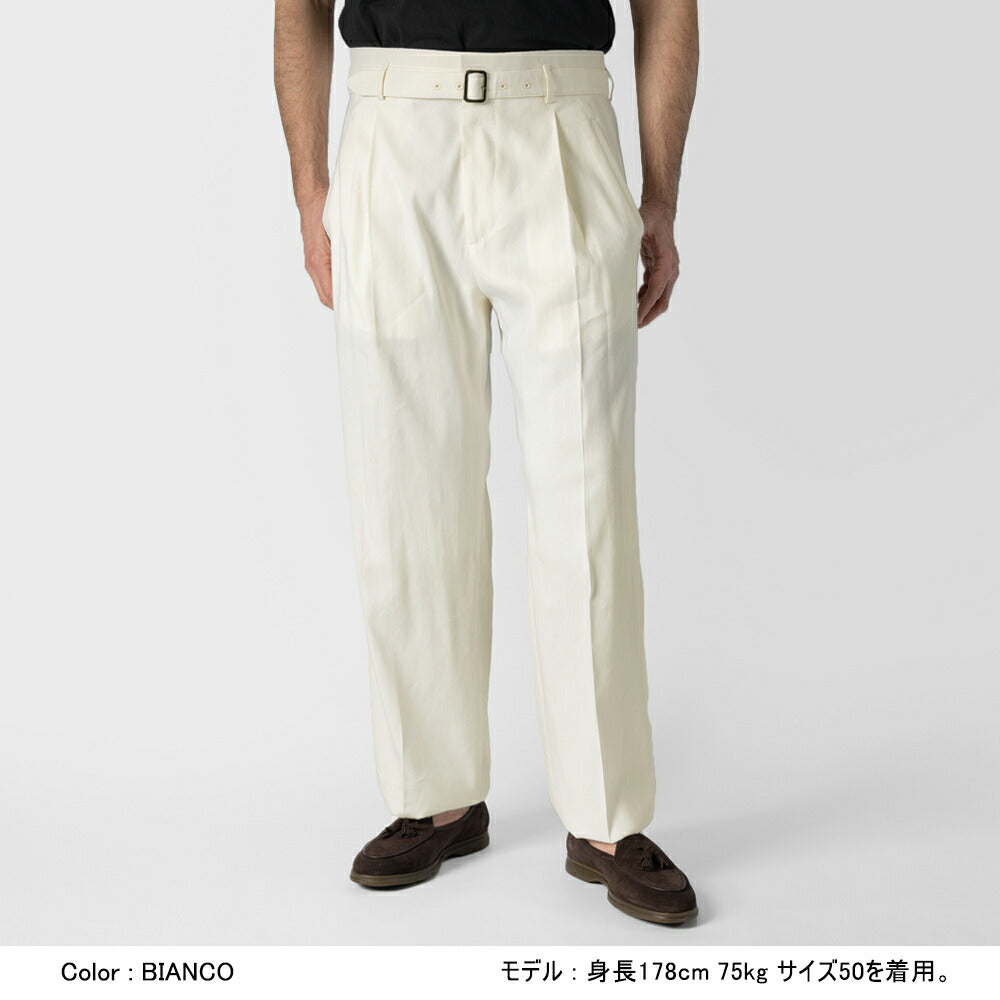 エキパージュ EQUIPAGE ベルテッドパンツ リネン スラックス ワイド PROTEO 687 ウール ストレッチ リネンウール 25春夏 メンズ ベルテッド ベルト ワイドパンツ カジュアル ビジネス イタリア ホワイト グレー リネンパンツ