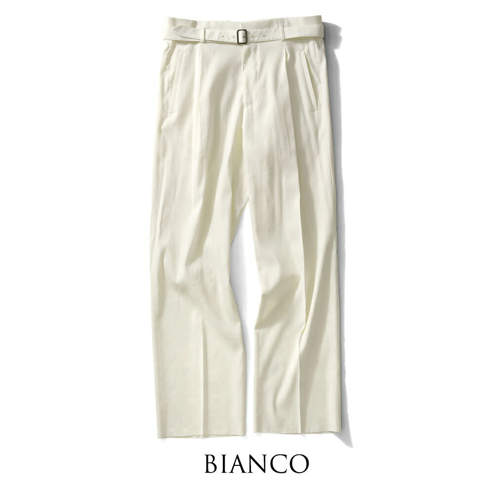 エキパージュ EQUIPAGE ベルテッドパンツ リネン スラックス ワイド PROTEO 687 ウール ストレッチ リネンウール 25春夏 メンズ ベルテッド ベルト ワイドパンツ カジュアル ビジネス イタリア ホワイト グレー リネンパンツ