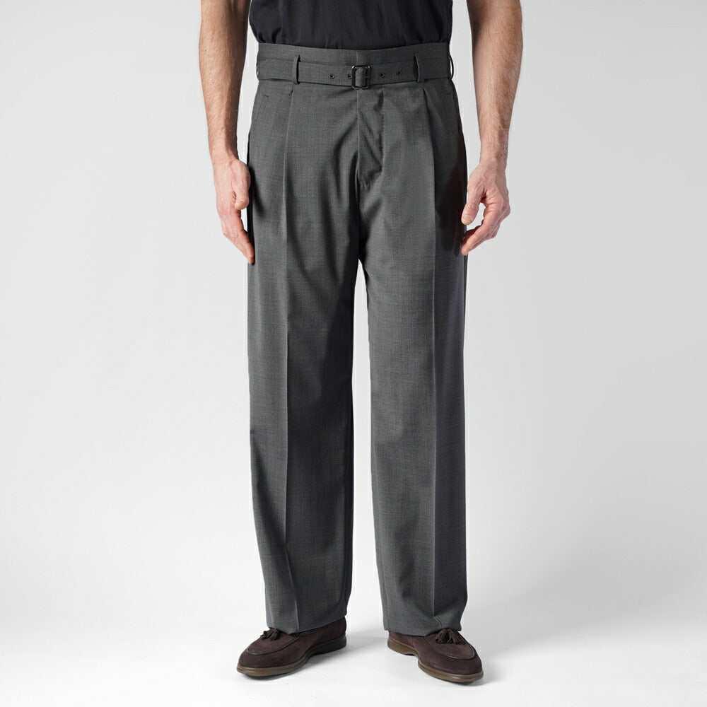 エキパージュ EQUIPAGE ベルテッドパンツ スラックス ワイド PROTEO 933 ウール ストレッチ 25春夏 ベルテッド ベルト ワイドパンツ メンズ カジュアル ビジネス イタリア ワイドスラックス ブラック ブラウン グレー