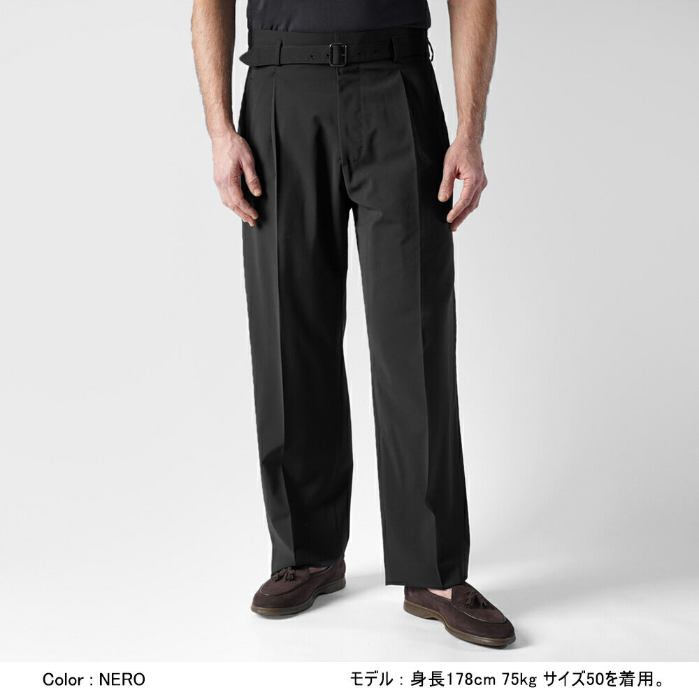 エキパージュ EQUIPAGE ベルテッドパンツ スラックス ワイド PROTEO 933 ウール ストレッチ 25春夏 ベルテッド ベルト ワイドパンツ メンズ カジュアル ビジネス イタリア ワイドスラックス ブラック ブラウン グレー