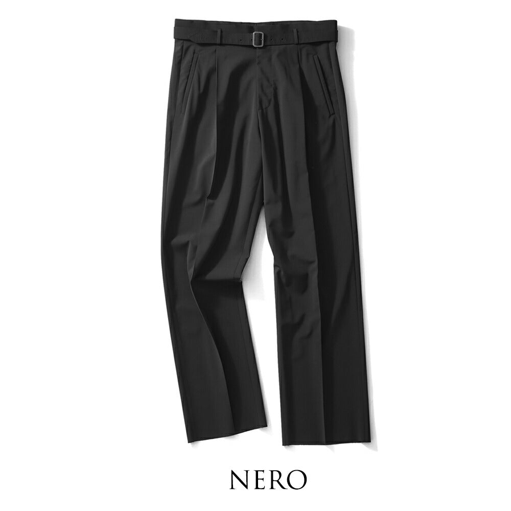 エキパージュ EQUIPAGE ベルテッドパンツ スラックス ワイド PROTEO 933 ウール ストレッチ 25春夏 ベルテッド ベルト ワイドパンツ メンズ カジュアル ビジネス イタリア ワイドスラックス ブラック ブラウン グレー