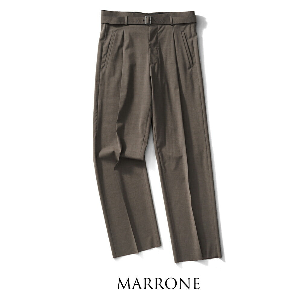 エキパージュ EQUIPAGE ベルテッドパンツ スラックス ワイド PROTEO 933 ウール ストレッチ 25春夏 ベルテッド ベルト ワイドパンツ メンズ カジュアル ビジネス イタリア ワイドスラックス ブラック ブラウン グレー