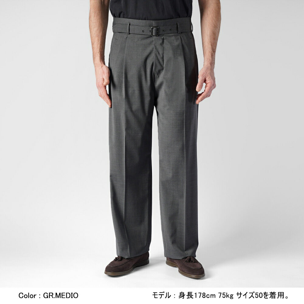 エキパージュ EQUIPAGE ベルテッドパンツ スラックス ワイド PROTEO 933 ウール ストレッチ 25春夏 ベルテッド ベルト ワイドパンツ メンズ カジュアル ビジネス イタリア ワイドスラックス ブラック ブラウン グレー