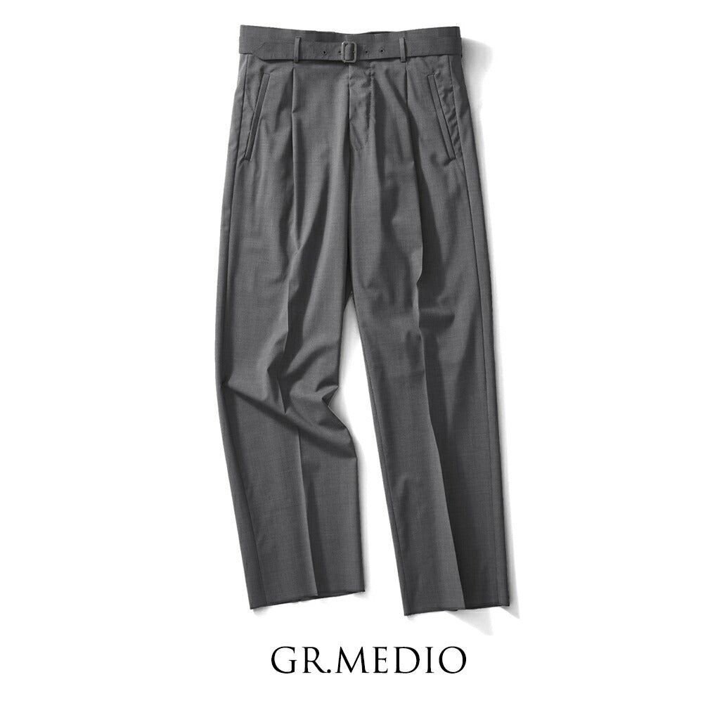 エキパージュ EQUIPAGE ベルテッドパンツ スラックス ワイド PROTEO 933 ウール ストレッチ 25春夏 ベルテッド ベルト ワイドパンツ メンズ カジュアル ビジネス イタリア ワイドスラックス ブラック ブラウン グレー