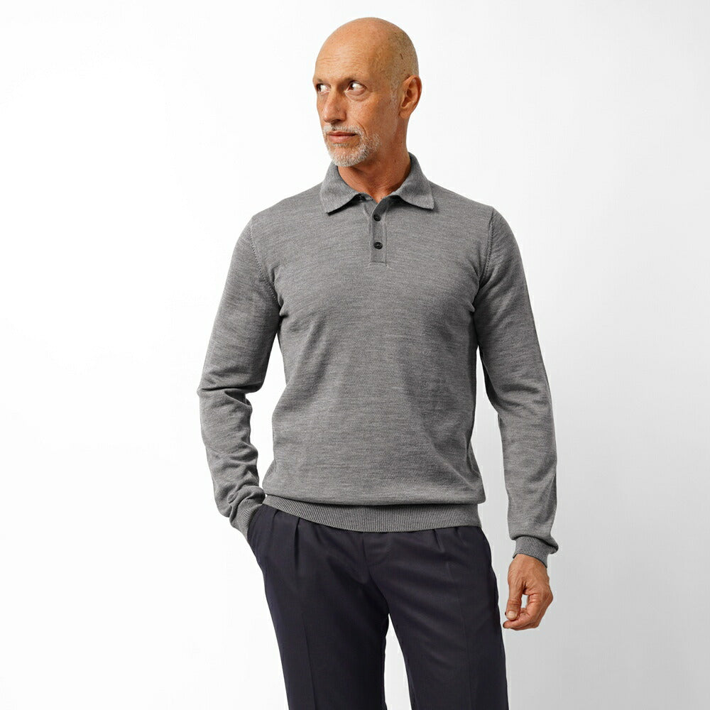 ロベルトコリーナ 長袖 ニットポロ 1004 ハイゲージ ブラウン ブラック ネイビー オフホワイト グレー ブルー 秋冬 roberto collina ポロ ニット ポロニット メンズ ニット インポート イタリア セーター ハイゲージ