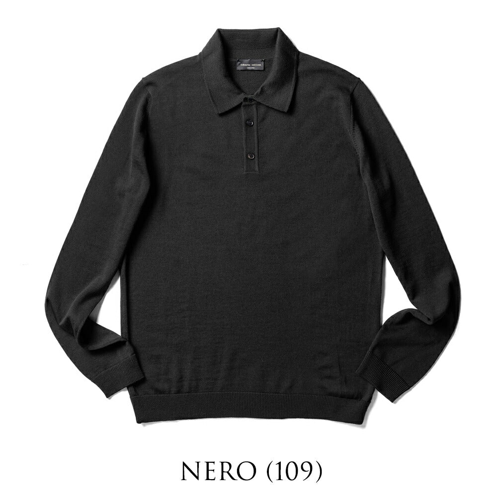ロベルトコリーナ 長袖 ニットポロ 1004 ハイゲージ ブラウン ブラック ネイビー オフホワイト グレー ブルー 秋冬 roberto collina ポロ ニット ポロニット メンズ ニット インポート イタリア セーター ハイゲージ