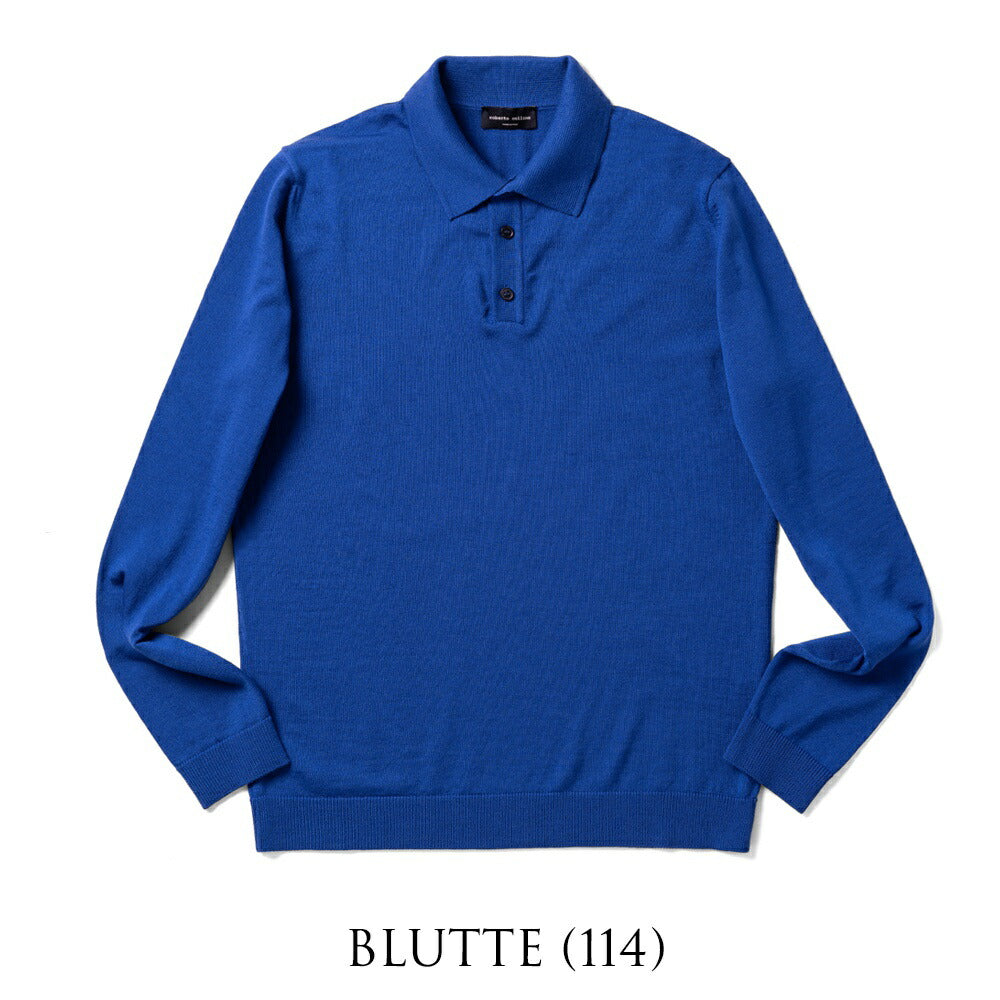 ロベルトコリーナ 長袖 ニットポロ 1004 ハイゲージ ブラウン ブラック ネイビー オフホワイト グレー ブルー 秋冬 roberto collina ポロ ニット ポロニット メンズ ニット インポート イタリア セーター ハイゲージ