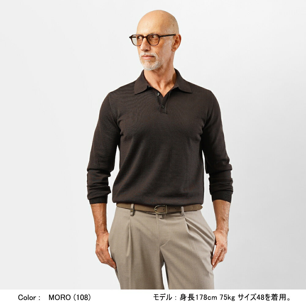 ロベルトコリーナ 長袖 ニットポロ 1004 ハイゲージ ブラウン ブラック ネイビー オフホワイト グレー ブルー 秋冬 roberto collina ポロ ニット ポロニット メンズ ニット インポート イタリア セーター ハイゲージ