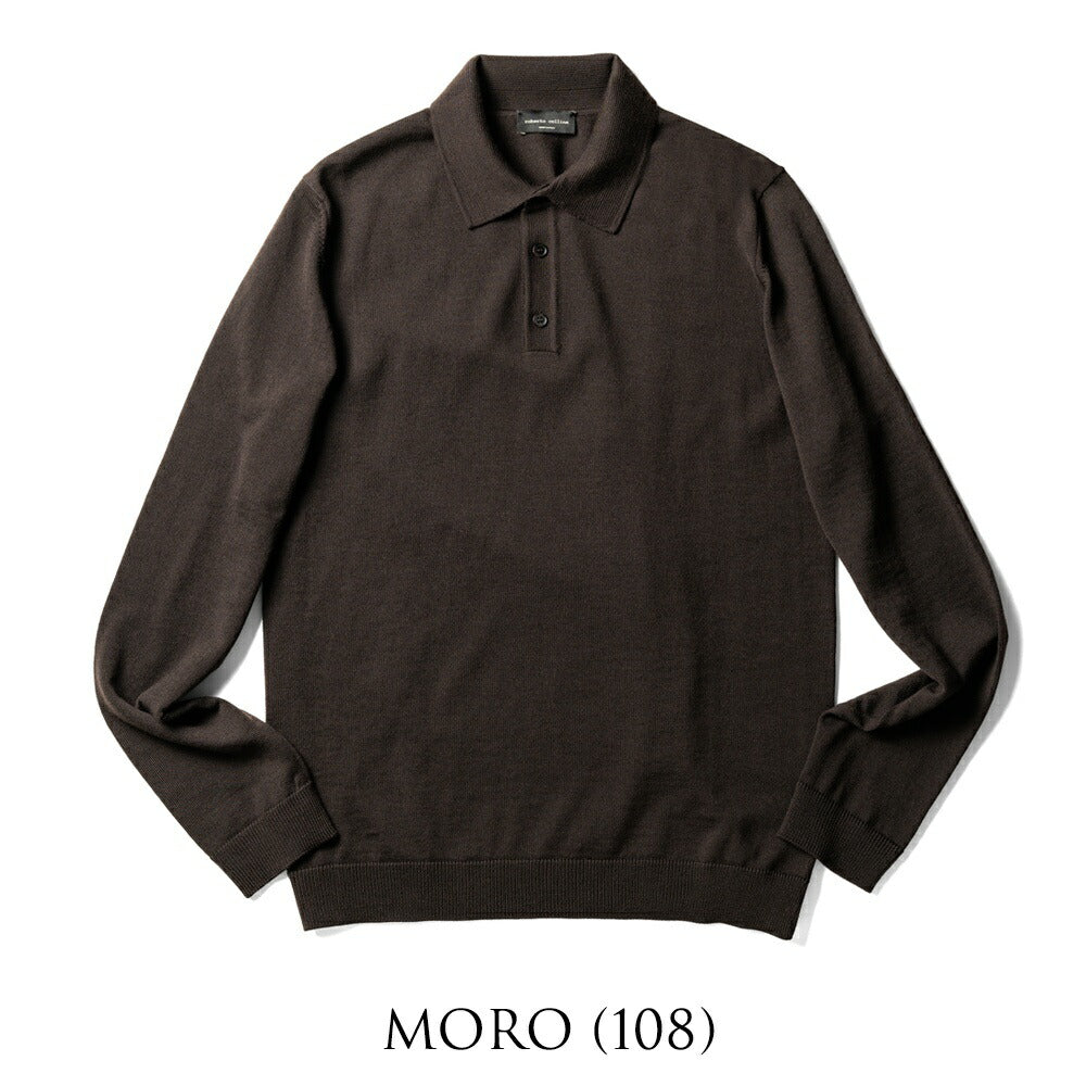 ロベルトコリーナ 長袖 ニットポロ 1004 ハイゲージ ブラウン ブラック ネイビー オフホワイト グレー ブルー 秋冬 roberto collina ポロ ニット ポロニット メンズ ニット インポート イタリア セーター ハイゲージ