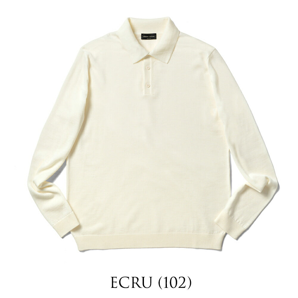 ロベルトコリーナ 長袖 ニットポロ 1004 ハイゲージ ブラウン ブラック ネイビー オフホワイト グレー ブルー 秋冬 roberto collina ポロ ニット ポロニット メンズ ニット インポート イタリア セーター ハイゲージ