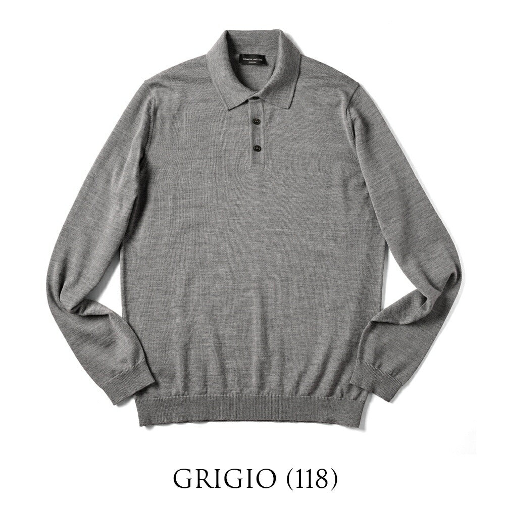 ロベルトコリーナ 長袖 ニットポロ 1004 ハイゲージ ブラウン ブラック ネイビー オフホワイト グレー ブルー 秋冬 roberto collina ポロ ニット ポロニット メンズ ニット インポート イタリア セーター ハイゲージ