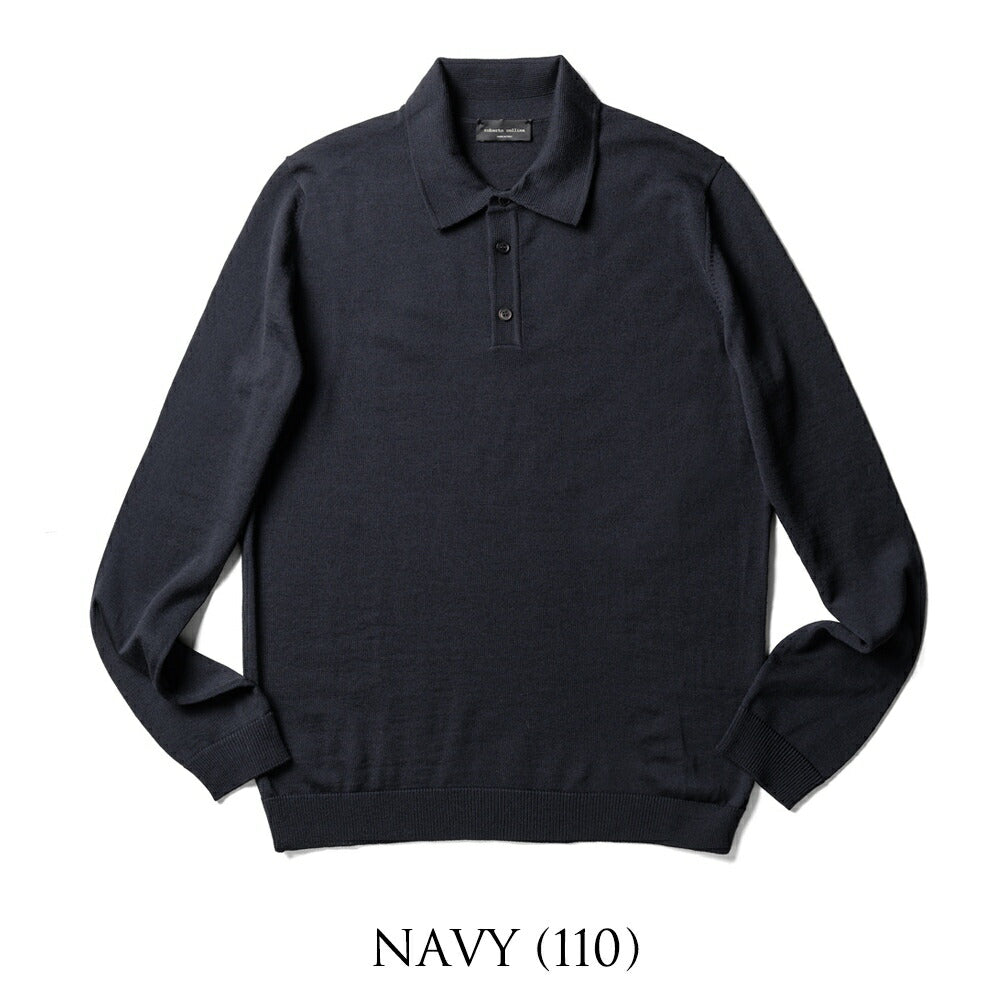 ロベルトコリーナ 長袖 ニットポロ 1004 ハイゲージ ブラウン ブラック ネイビー オフホワイト グレー ブルー 秋冬 roberto collina ポロ ニット ポロニット メンズ ニット インポート イタリア セーター ハイゲージ
