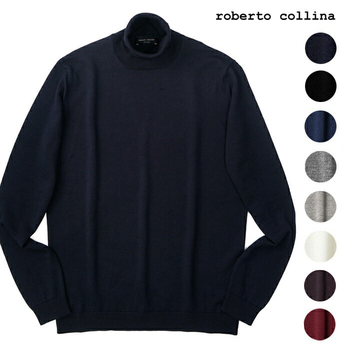 ロベルトコリーナ ニット タートルネック 1003 ハイゲージ ブラック ネイビー グレー オフホワイト エンジ カーキ ミリタリー 秋冬 roberto collina メンズ セーター 薄手 タートル