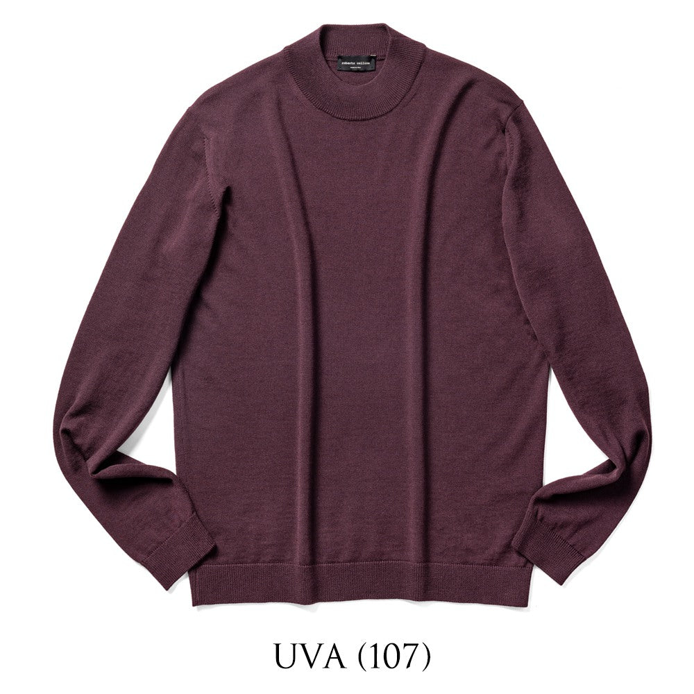 ロベルトコリーナ ニット モックネック 1006 ハイゲージ ワインレッド ブラック ネイビー オフホワイト カーキ ミリタリー ワインレッド ボルドー グリーン 秋冬 roberto collina メンズ ニット ハイネック インポート イタリア セーター 薄手