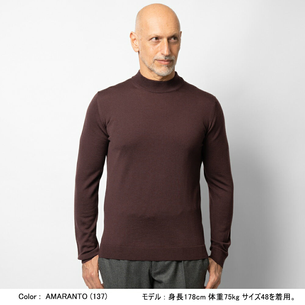 ロベルトコリーナ ニット モックネック 1006 ハイゲージ ワインレッド ブラック ネイビー オフホワイト カーキ ミリタリー ワインレッド ボルドー グリーン 秋冬 roberto collina メンズ ニット ハイネック インポート イタリア セーター 薄手