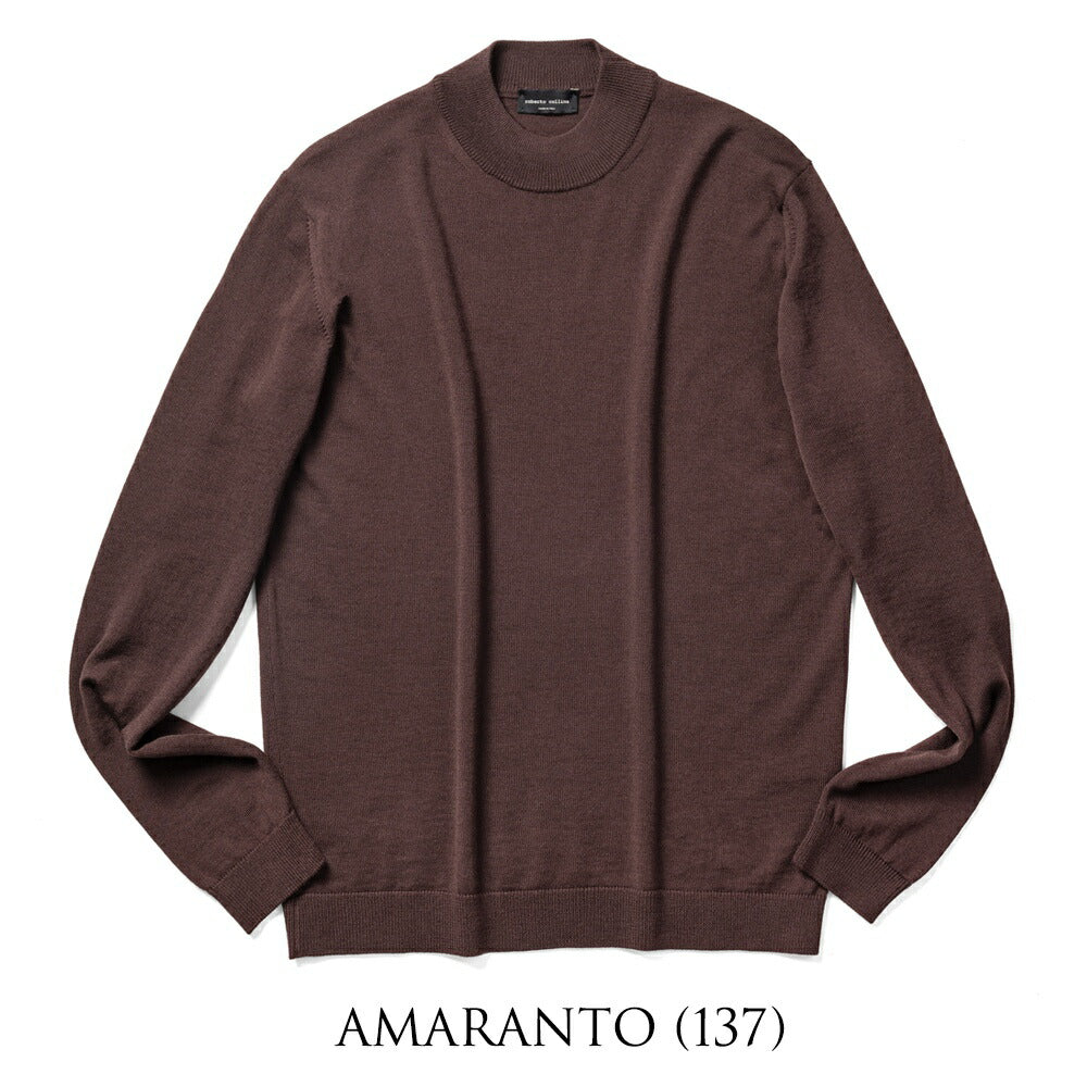 ロベルトコリーナ ニット モックネック 1006 ハイゲージ ワインレッド ブラック ネイビー オフホワイト カーキ ミリタリー ワインレッド ボルドー グリーン 秋冬 roberto collina メンズ ニット ハイネック インポート イタリア セーター 薄手