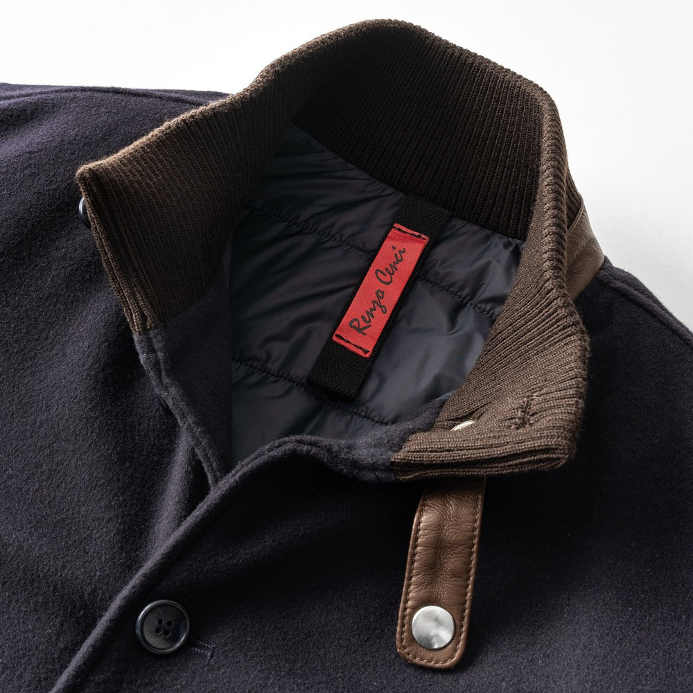 【返品不可】RENZO CENCI レンツォチェンチ 6384-COMO パデッド ブルゾン ネイビー グレー カシミア混ウール ヴァルスタリーノ バルスター バルスタリーノ ブルゾン メンズ レザー イタリア ショート丈 ジャケット バルスター カシミア 中綿 スタンドカラー